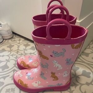 Hatley Pink Kids Cat Rain Boots with Pull Handles